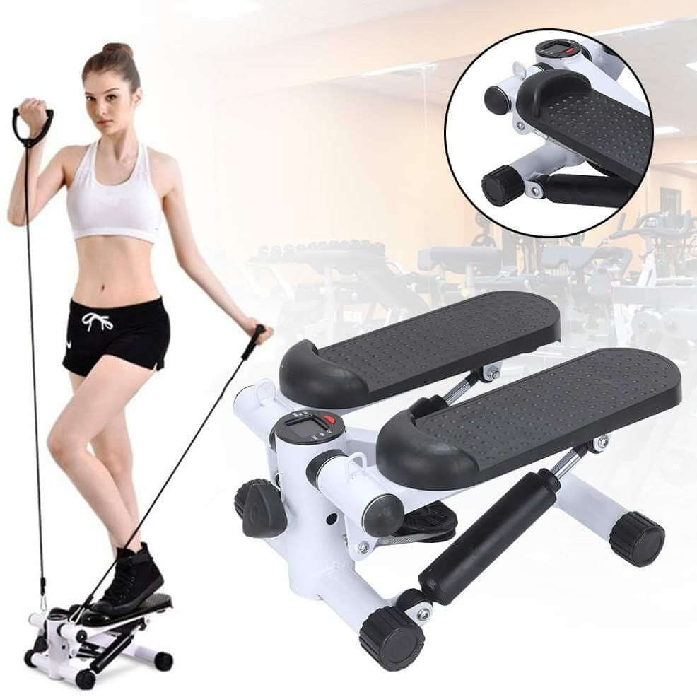 Fitness Exercise Stepper Bike with Resistance Bands-White & Black
