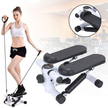 Fitness Exercise Stepper Bike with Resistance Bands-White & Black