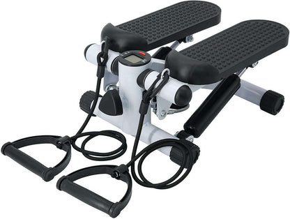 Fitness Exercise Stepper Bike with Resistance Bands-White & Black